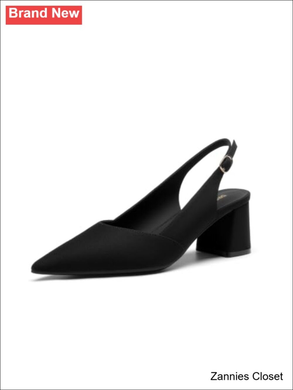 ✨Womens Slingback Chunky Heels Pointed Toe Block Heel Work Shoes Faux Suede